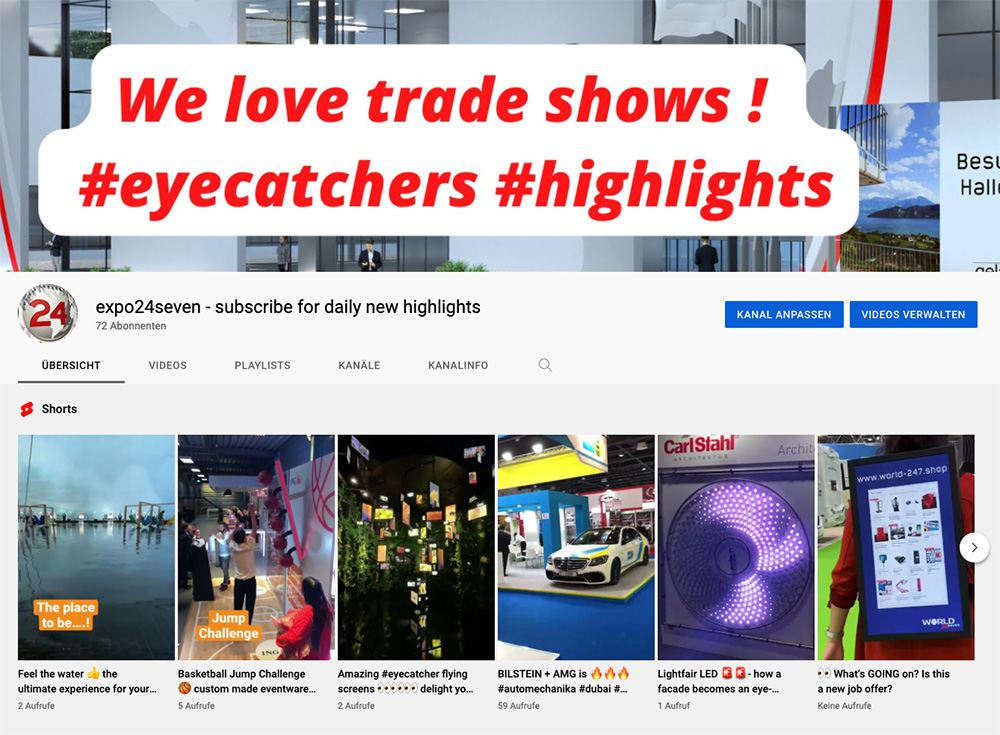 grösster Youtube kanal für messen messestände eyecatcher hightlights